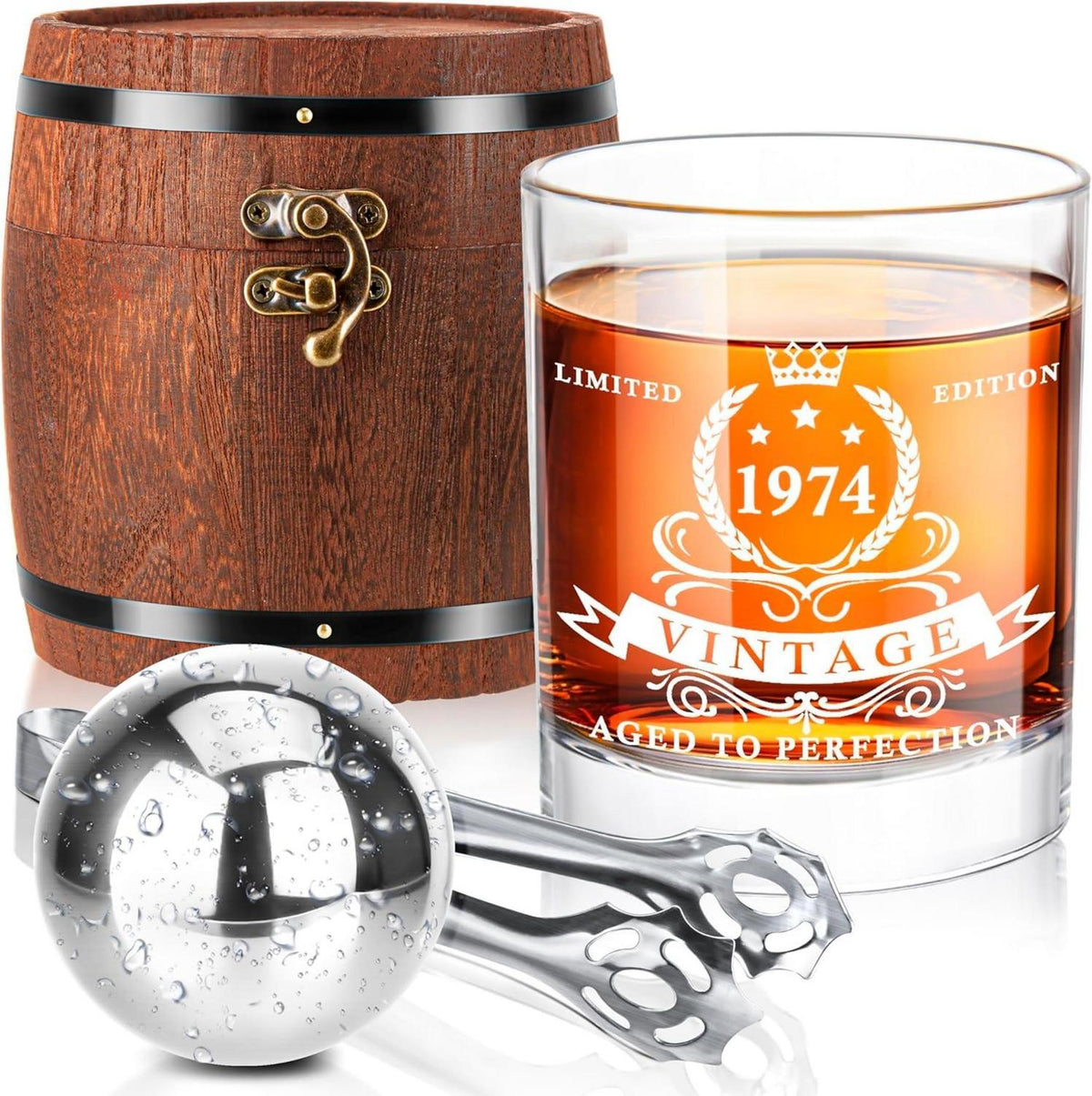 Whiskyglas-Set 1974 Geburtstagsgeschenke in Fassboxremium