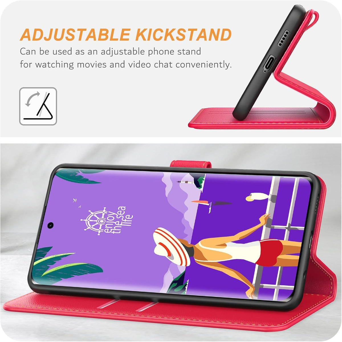 Leder Handyhülle Honor Magic6 Lite, Rot, Kartenfächer, Standfunktion