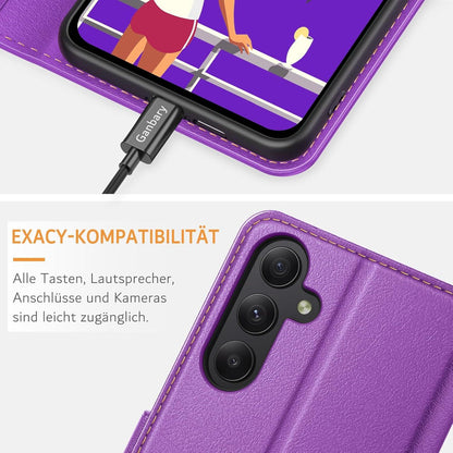 Samsung Galaxy A55 5G Handyhülle Leder Klapphülle Violett mit Standfunktion