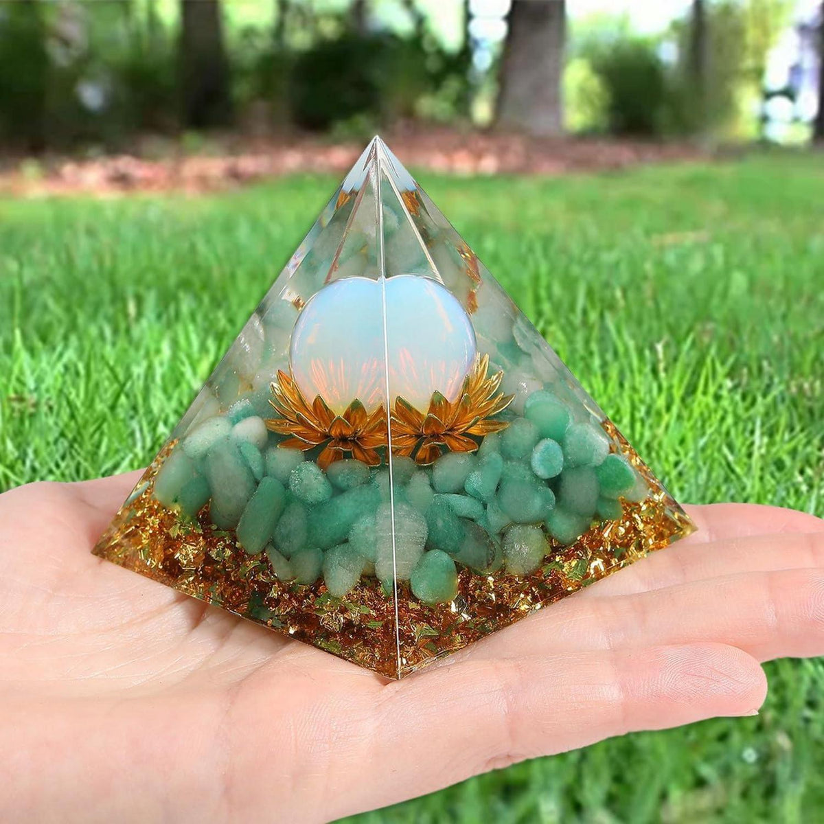 Kristall Pyramide Grün Aventurin Edelsteine Orgonit Lotus Positive