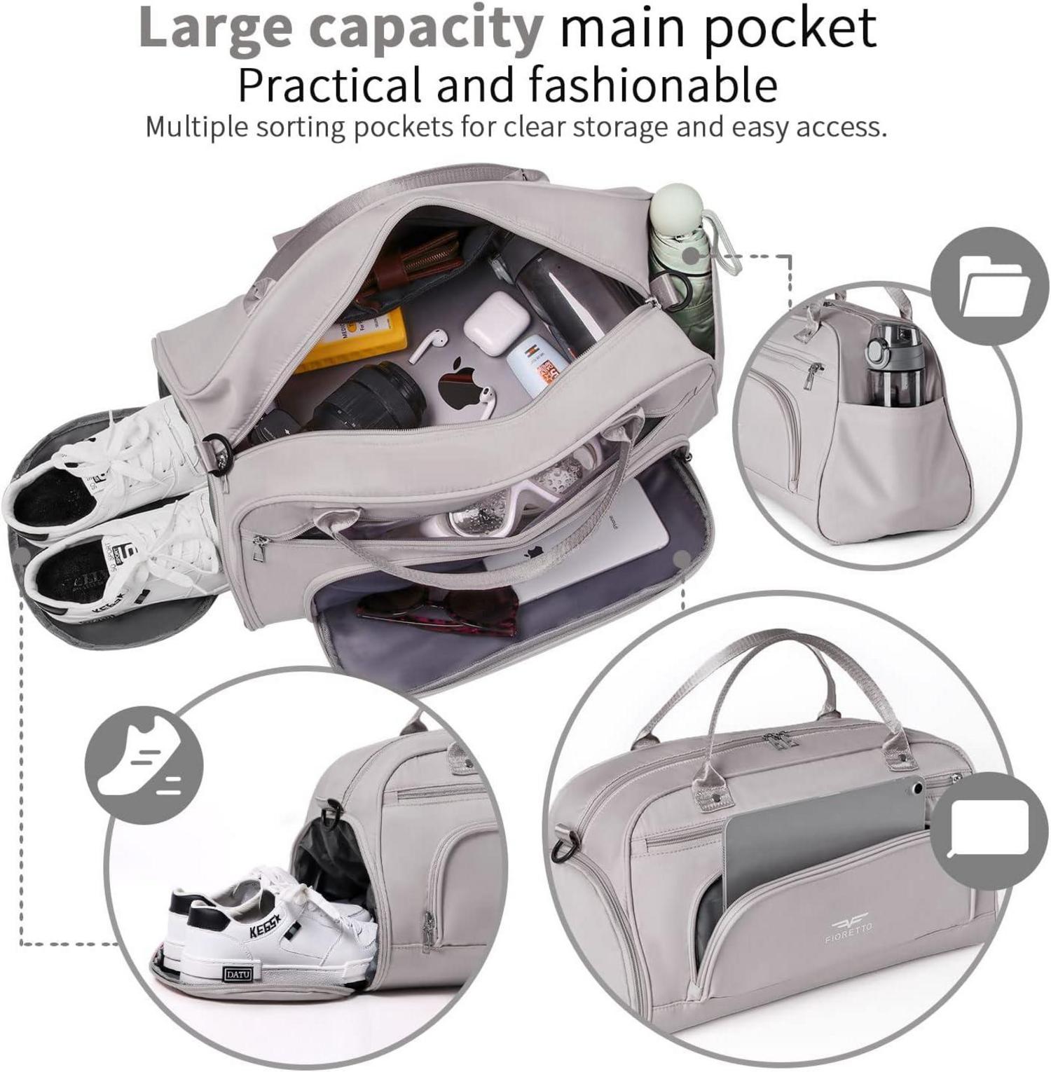 Fioretto 30L Sporttasche und Reisetasche mit Schuhfach und Nassfach Grau
