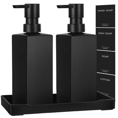 Moderner Seifenspender Set Schwarz Glas mit Tablett