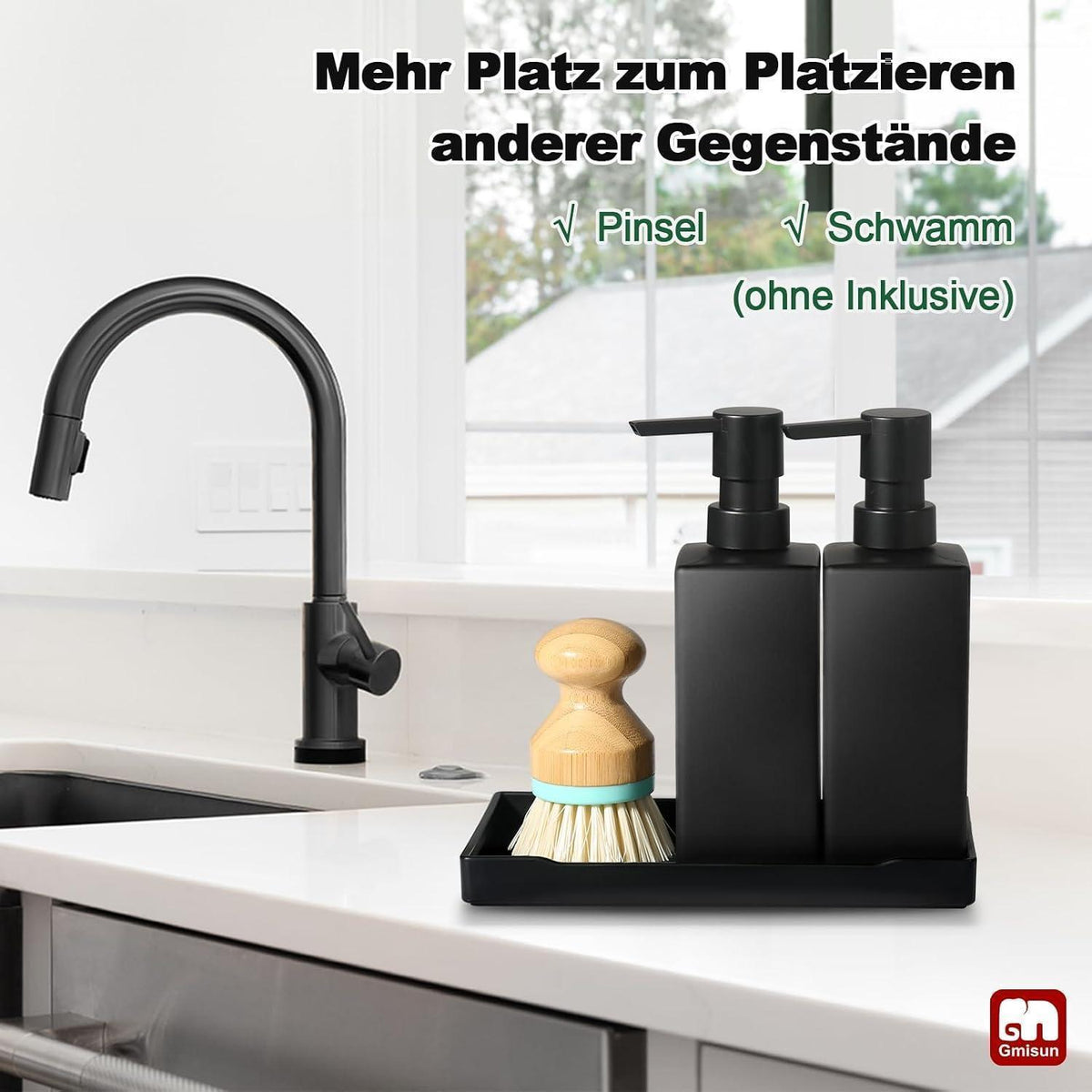Moderner Seifenspender Set Schwarz Glas mit Tablett