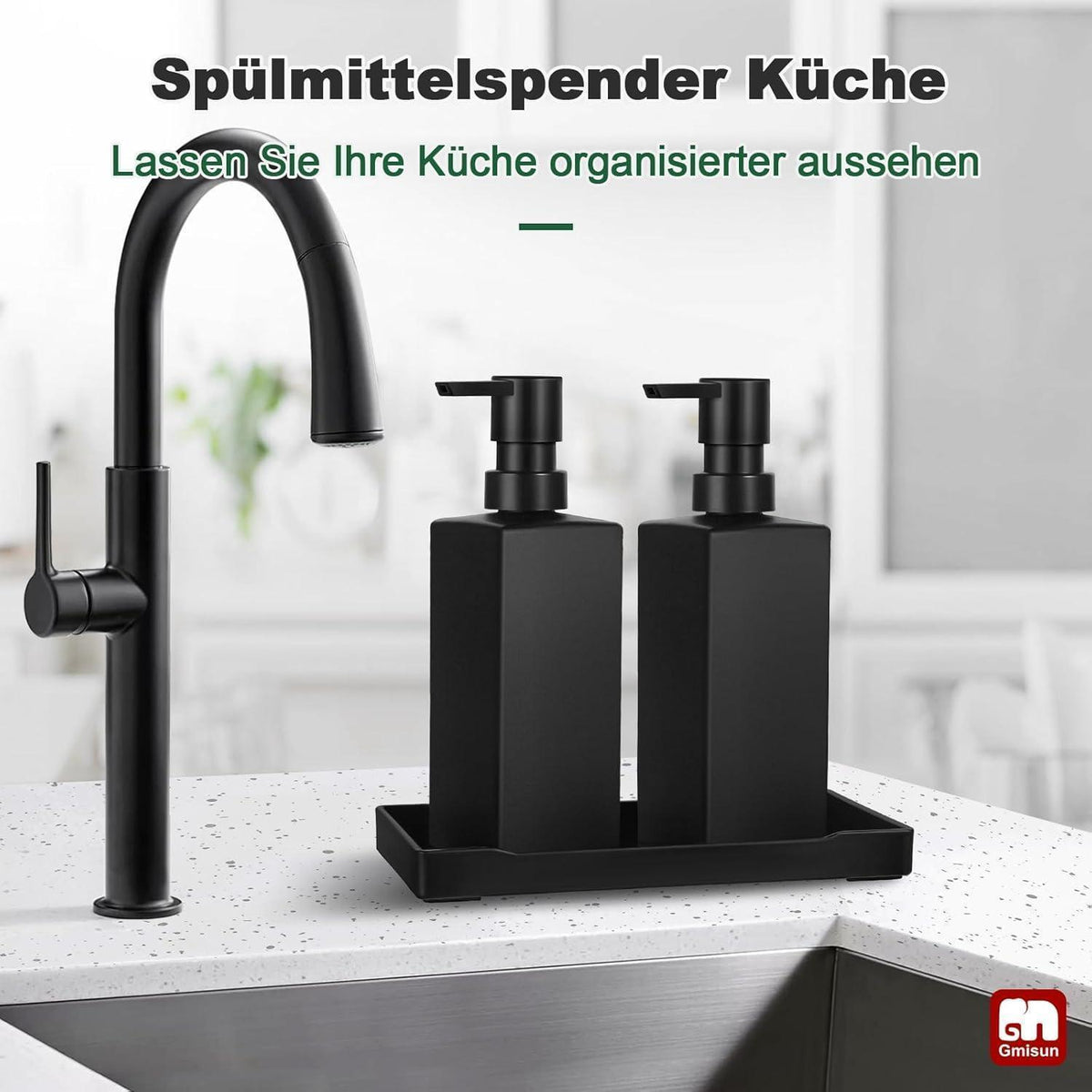 Moderner Seifenspender Set Schwarz Glas mit Tablett