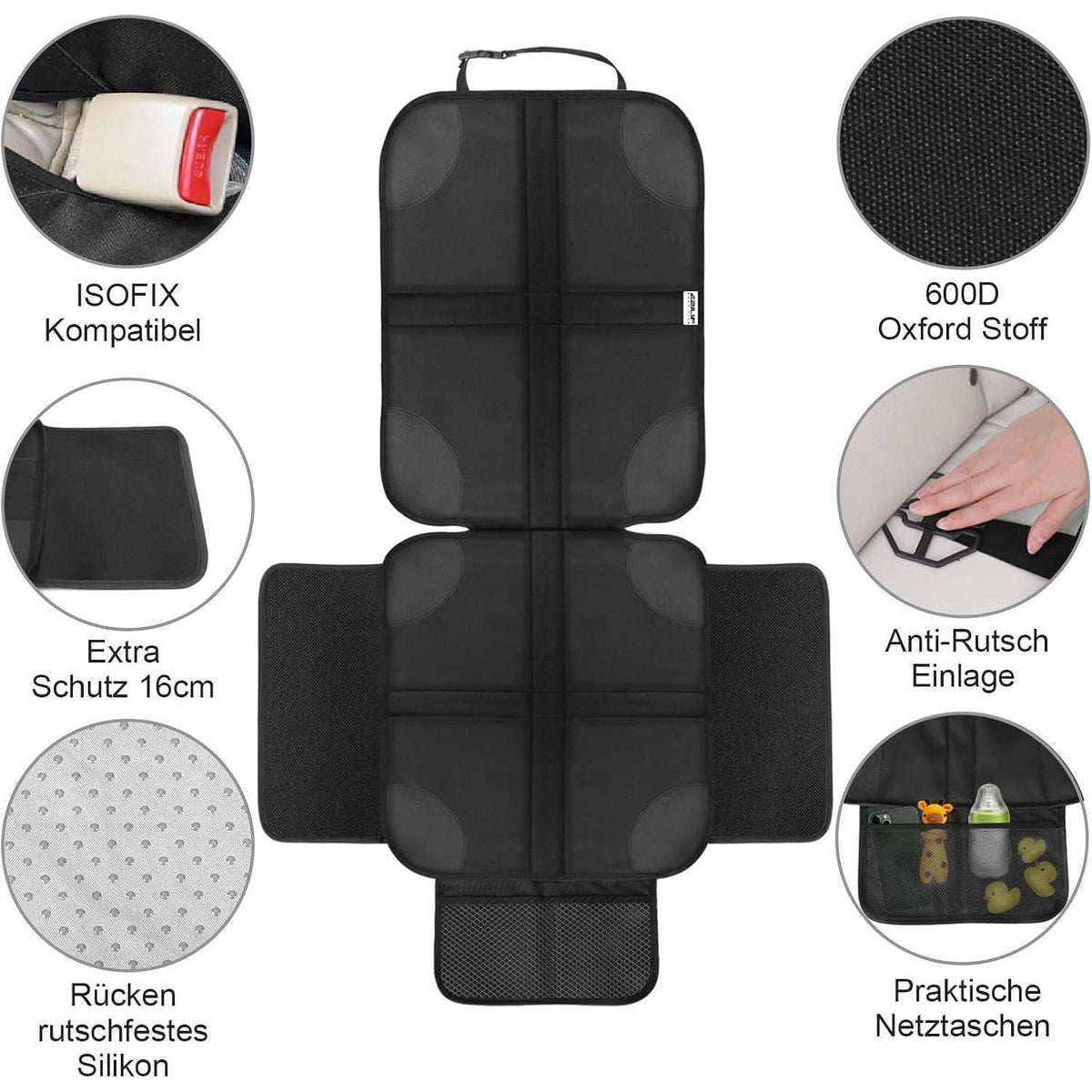 Kindersitzunterlage ISOFIX mit Anti-Rutsch Funktion Schwarz