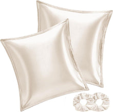 Satin Kissenbezug Beige 65x65 Set mit Haargummis