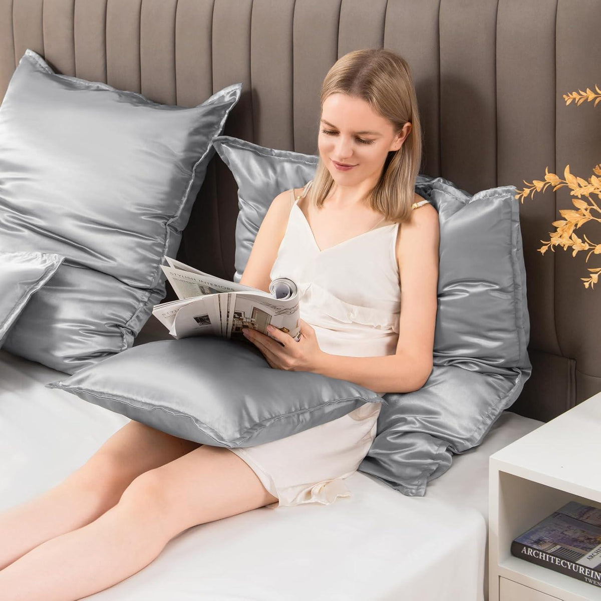 Satin Kissenbezug 60x60 Grau Haarschonend 2er Set