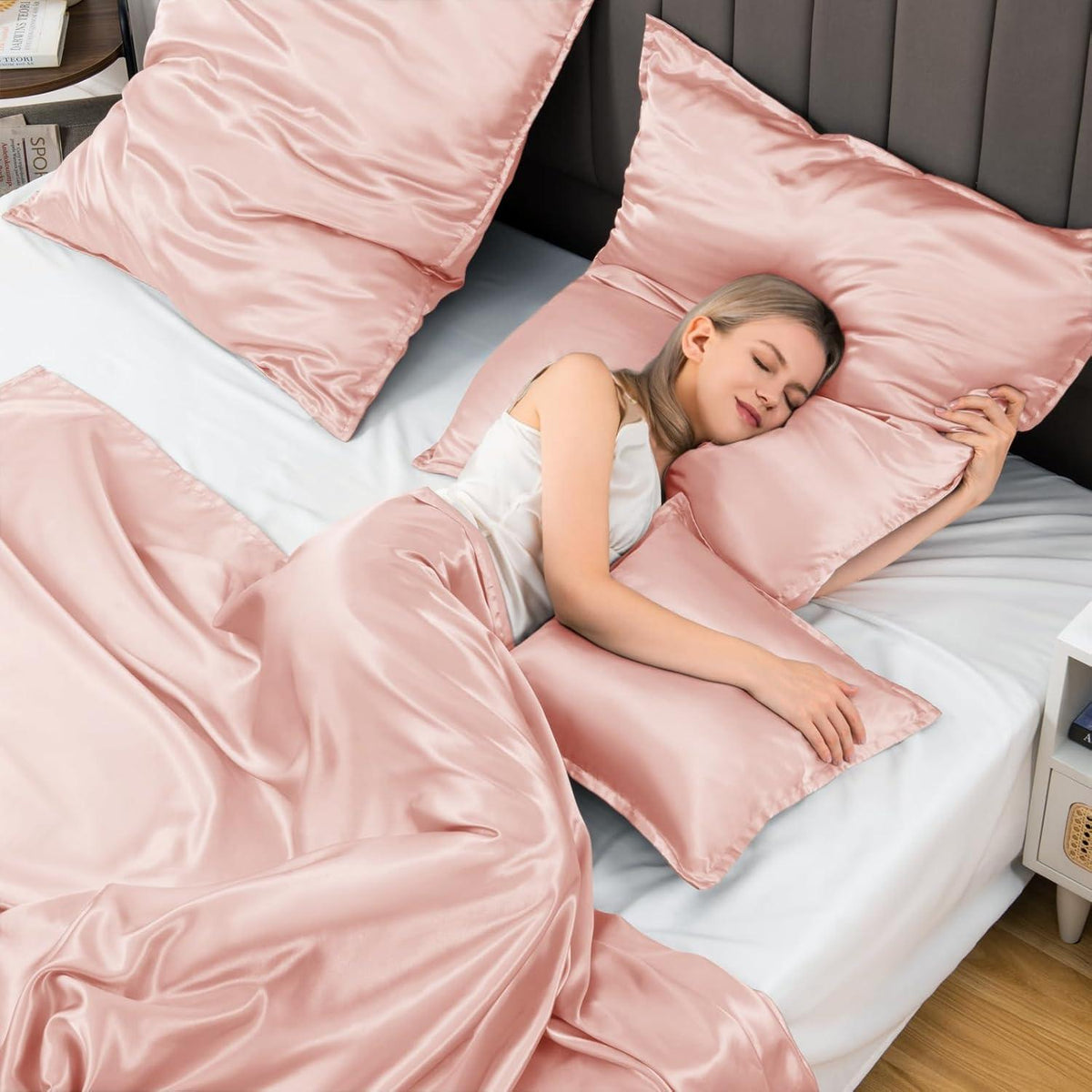 Satin Kissenbezug 2er Set 60x60 Rosa Haarpflege