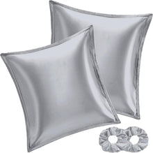 Satin Kissenbezug 65x65 Grau mit Haargummis
