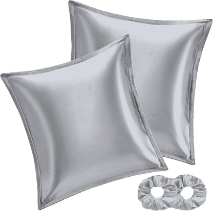 Satin Kissenbezug 65x65 Grau mit Haargummis