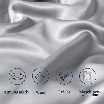 2er Set Satin Kissenbezug 65x65 Grau Seidenkissenbezug Pflege Silk