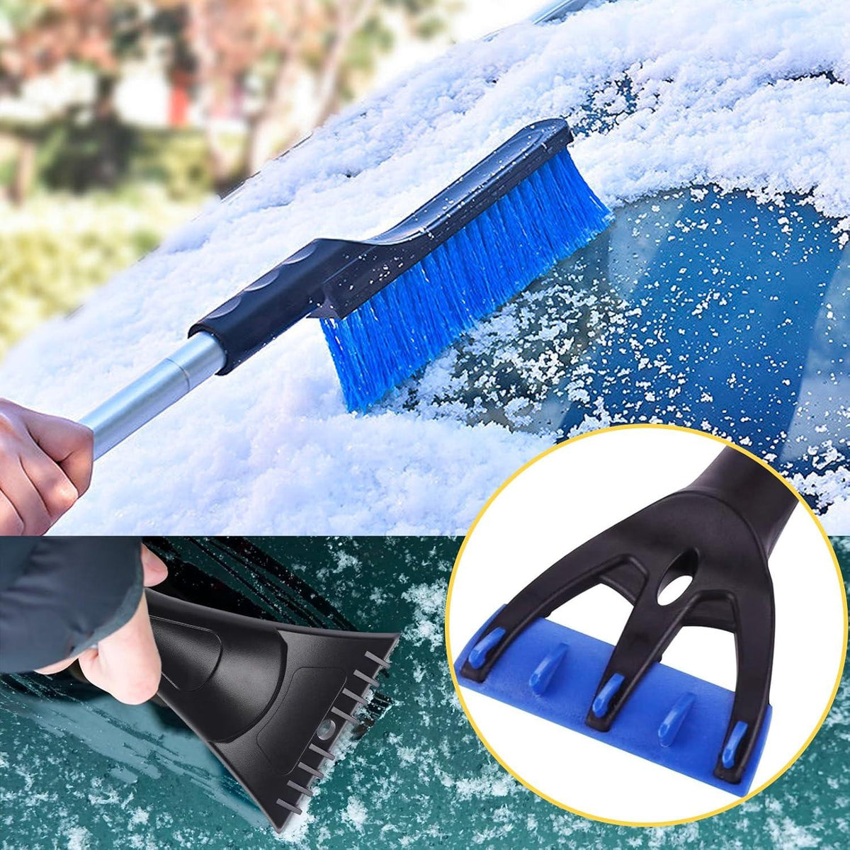 TONGXIYU Auto Eiskratzer 2-in-1 mit Besen ausziehbar Blau SUV LKW