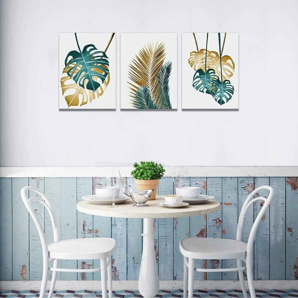 Pflanzen Bilder Wandbilder 3er Set Goldene Grüne Monstera 30x40cm
