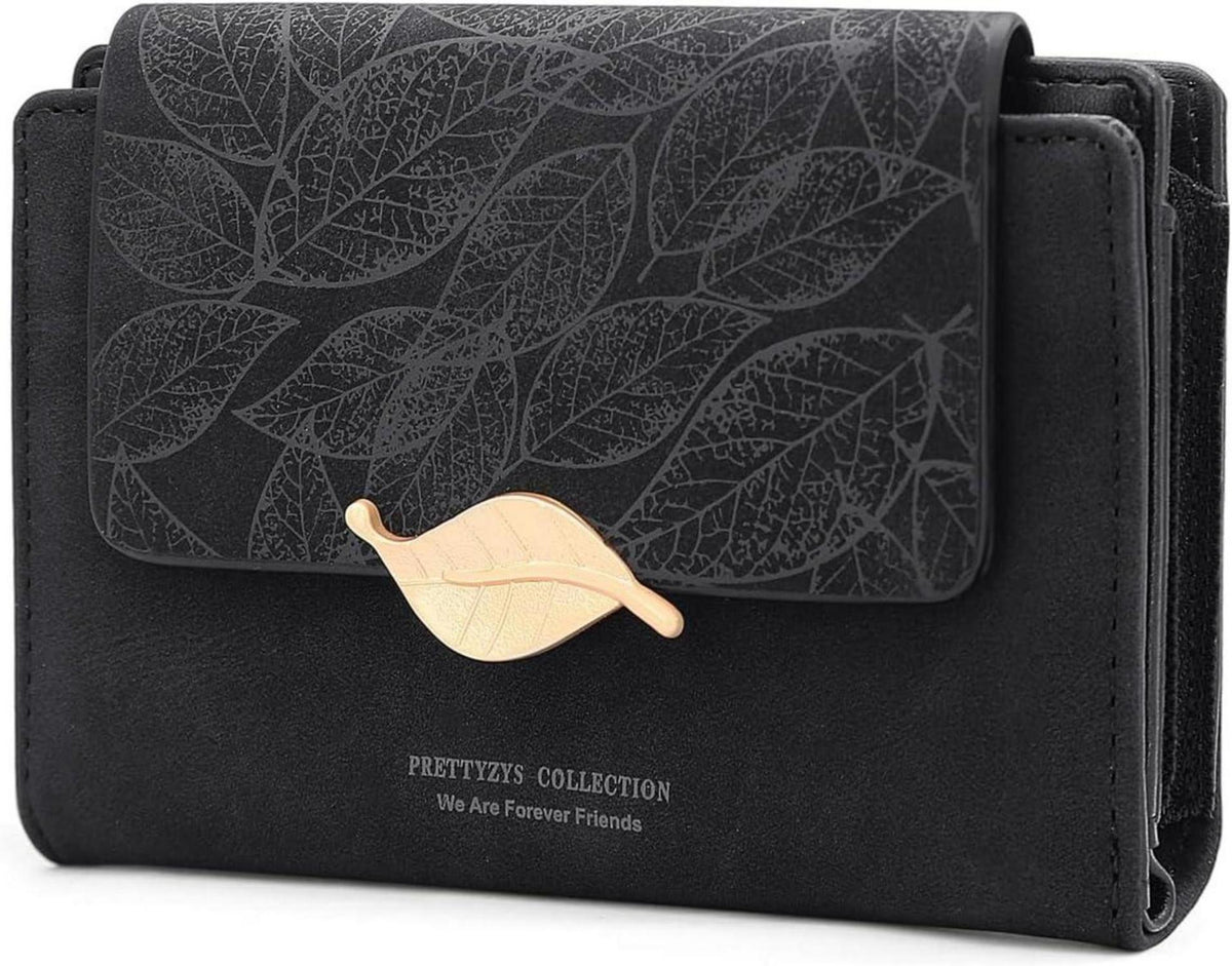 Kleine Geldbörse Damen PU Leder Schwarz viele Fächer Zipper Münzfach