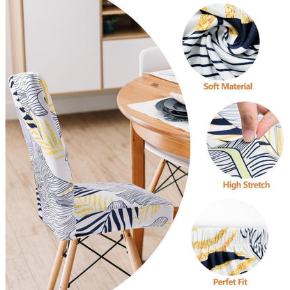 Stretch Stuhlhussen 4er Set mit Blattmuster – Abnehmbar & Waschbar