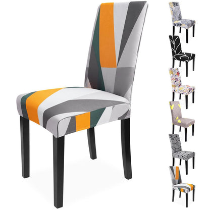 Stretch Stuhlhussen 6er Set – Geometrisches Orange-Weiß Muster