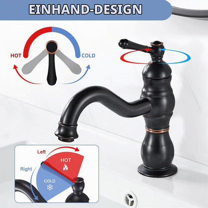 Retro Waschtischarmatur Schwarz Matt 360° Drehbar