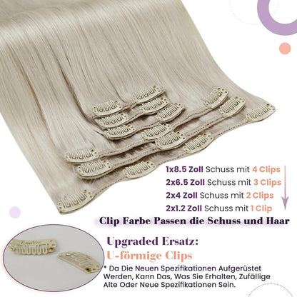 Blond Clip in Haarverlängerung Echthaar 60cm Platinblond
