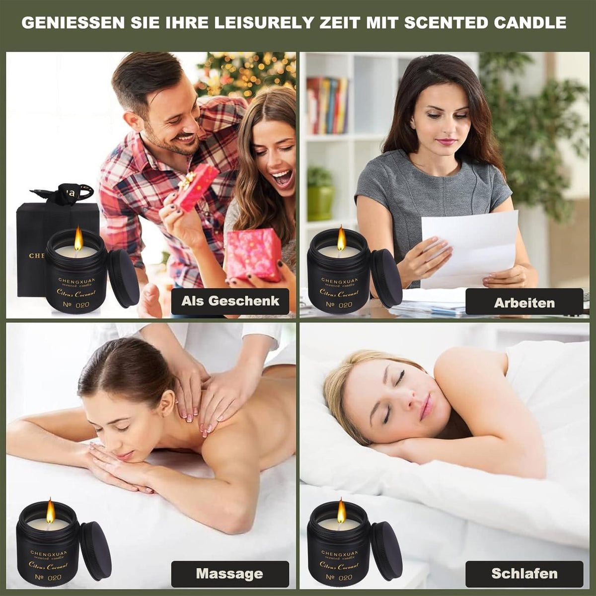 Duftkerze im Glas Schwarze Zitrus Kokosnuss Aromatherapie Sojawachs