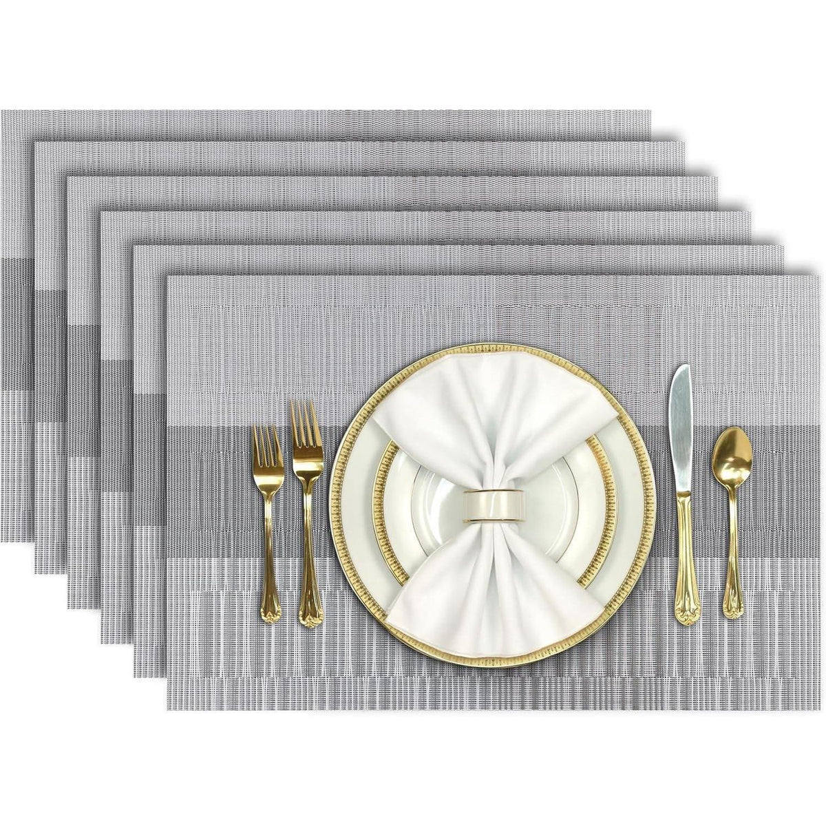 Platzsets 6er Set PVC rutschfest hitzebeständig Bambus-grau