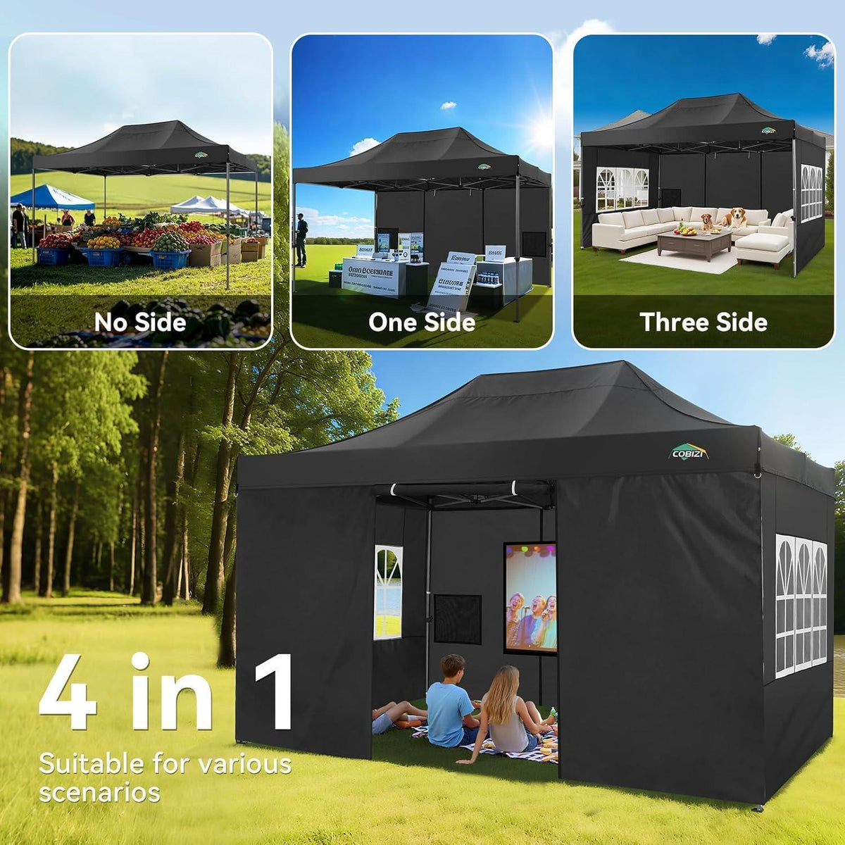 Faltpavillon 3x4.5m, Wasserdicht & Stabil – Gartenpavillon mit Seitenteilen