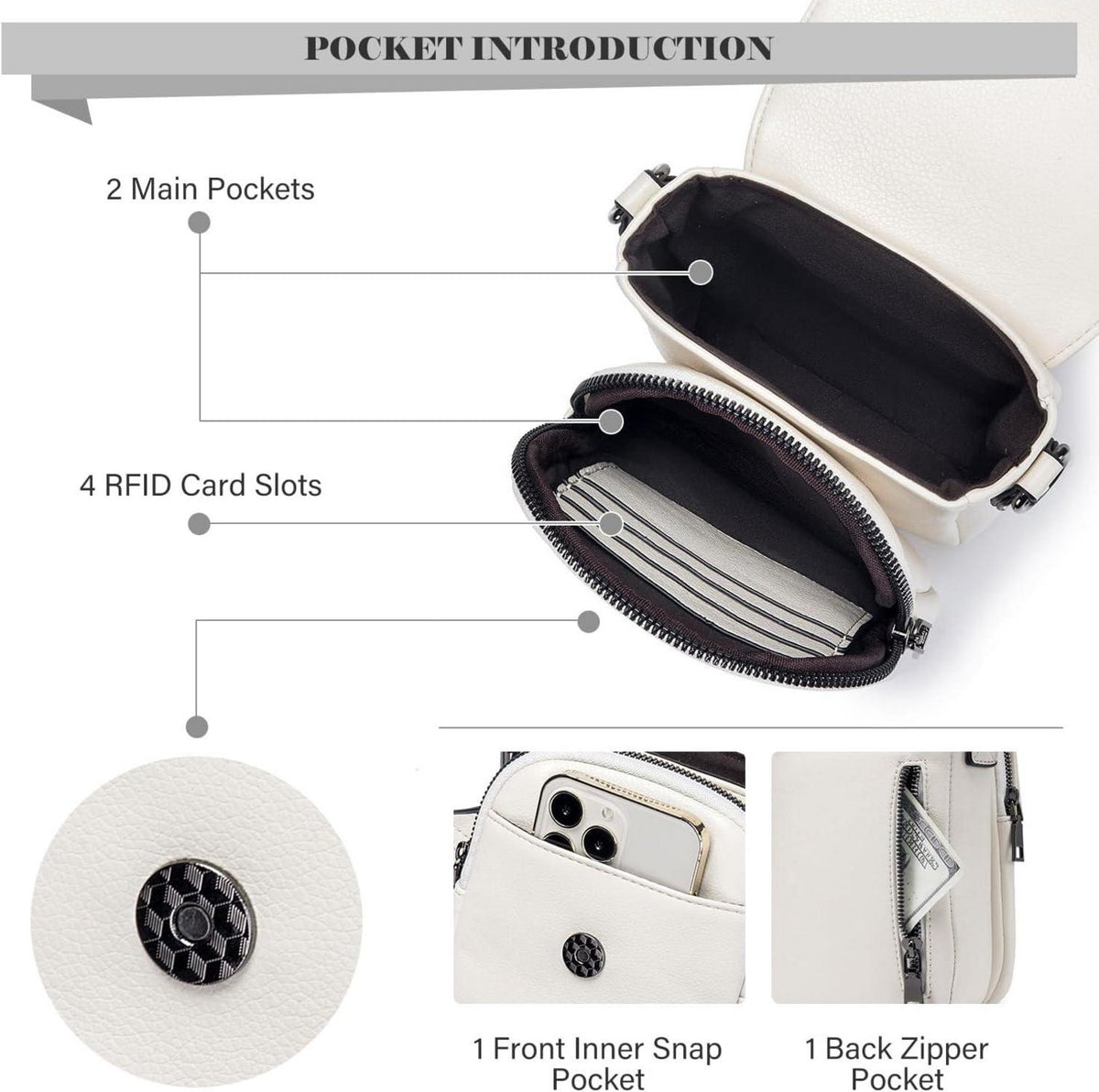 Handytasche Umhängetasche RFID Leder breiter Gurt abnehmbar beige