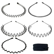 Metall Haarreif, 5er Set Schwarz Welle Headband mit Elastischen