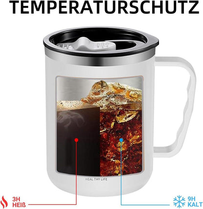 Thermobecher Kaffee To Go 500ml Doppelwandig Isolierbecher Edelstahl Henkel Strohhalm