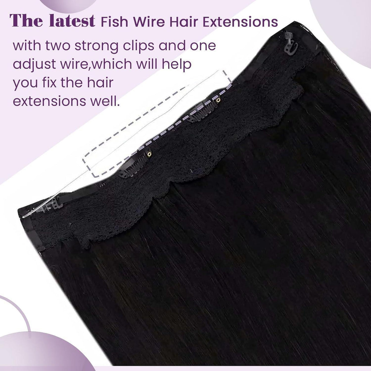Echthaar Verlängerung mit Draht – Schwarz, 50cm