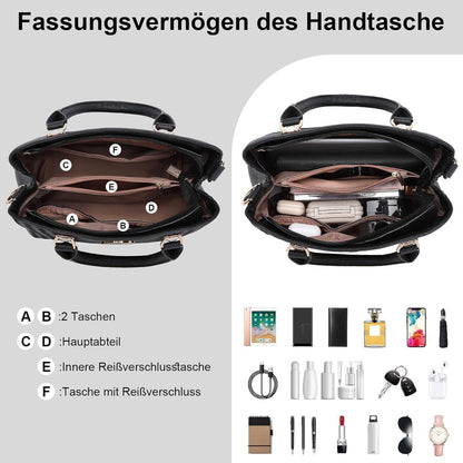 Damen Handtasche mittelgroß mit Lychee Muster und mehreren Innentaschen Schwarz