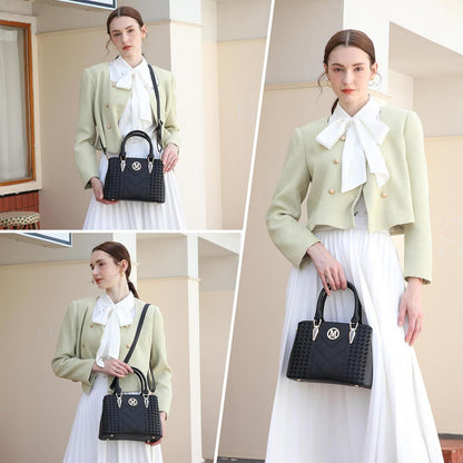 Damen Handtasche mittelgroß mit Lychee Muster und mehreren Innentaschen Schwarz