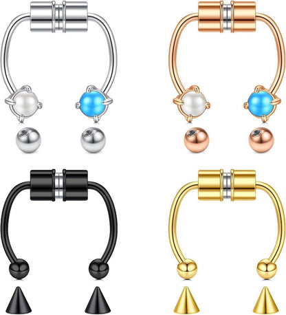 16G Fake Septum Nasenpiercing Magnet Schwarz Chirurgenstahl Clip