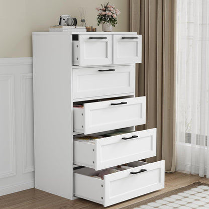 Weiße Kommode mit 6 Schubladen – Schlafzimmer Sideboard Holz Modern