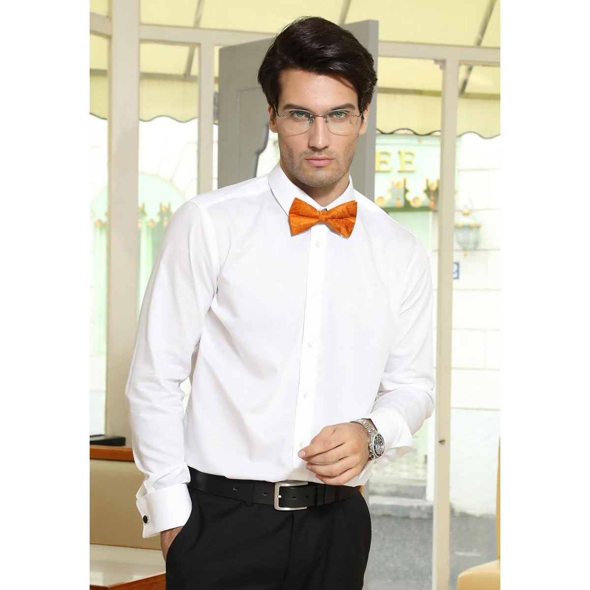 Fliege mit Einstecktuch für Herren – Orange, Verstellbar