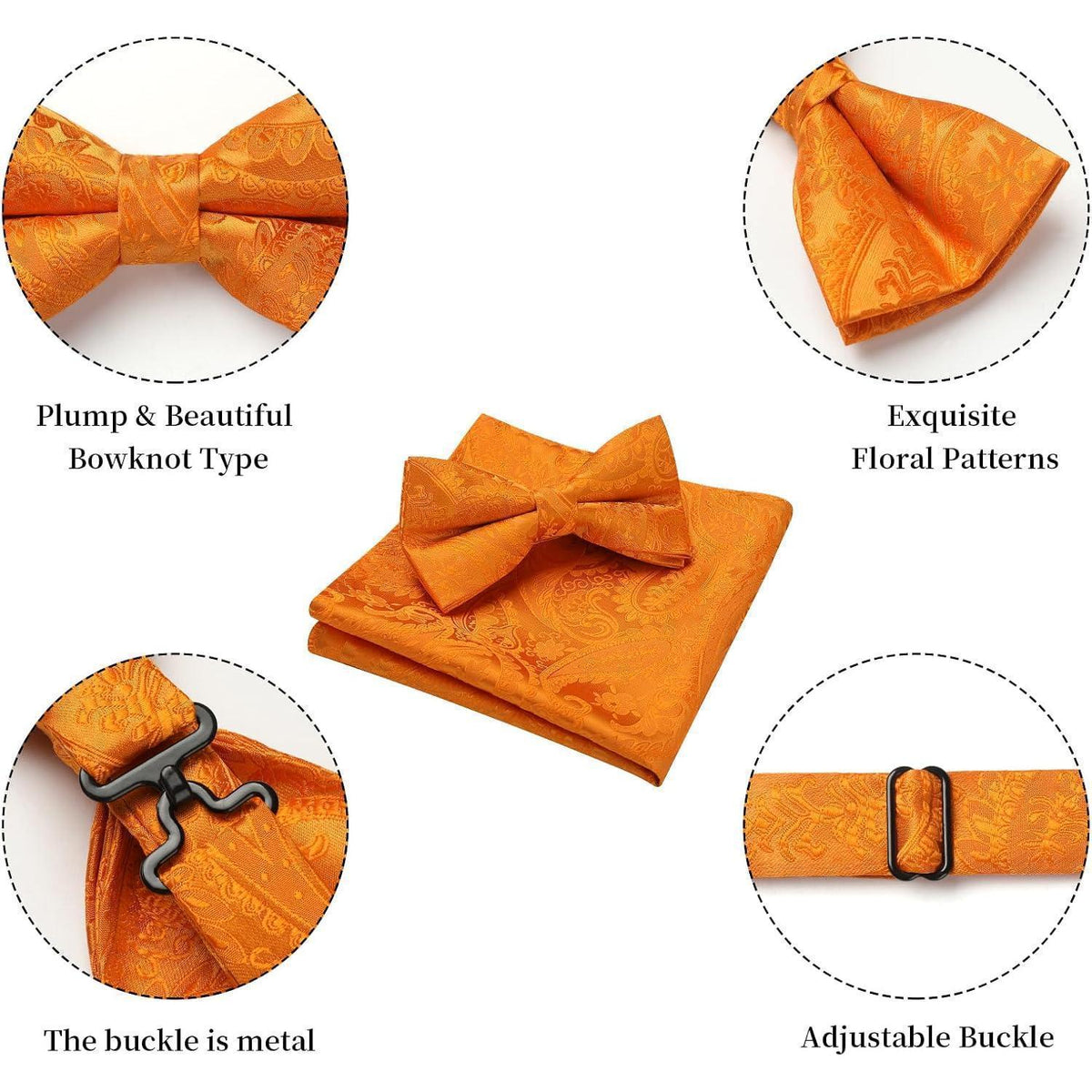 Fliege mit Einstecktuch für Herren – Orange, Verstellbar