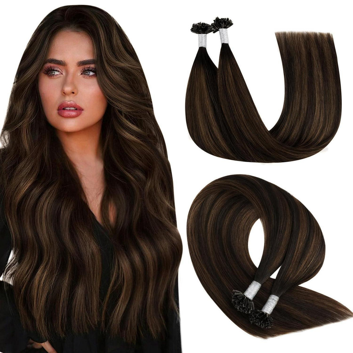 Echthaar Bonding Extensions Braun Ombre 35cm