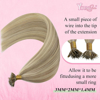 Echthaar Nanoring Extensions Blond 55 cm – 50 Strähnen