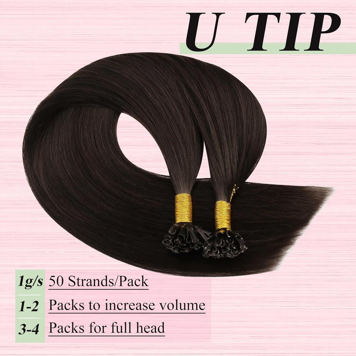 Echthaar Bondings Braun 40cm - Remy Keratin U Tip Extensions
