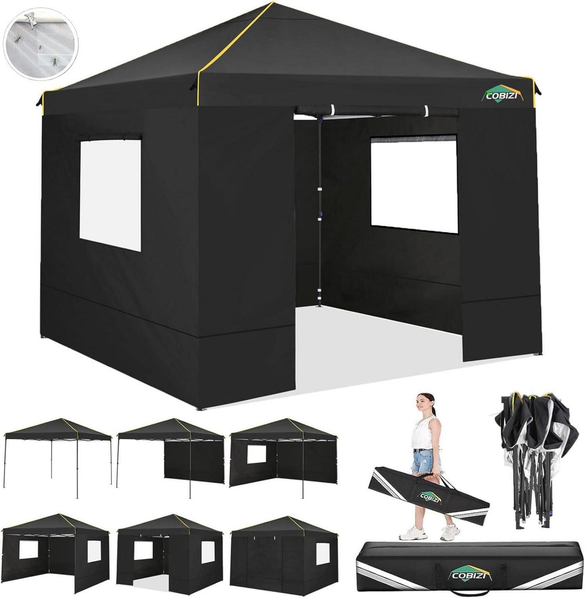 Pop Up Pavillon 3x3 Wasserdicht Stabil mit 4 Seitenteilen UV-Schutz