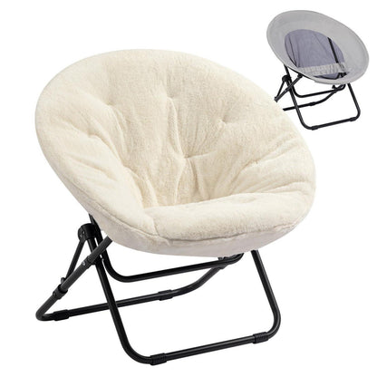 Klappbarer Rundsessel mit Kunstfell – Beige, Wohnzimmer & Schlafzimmer