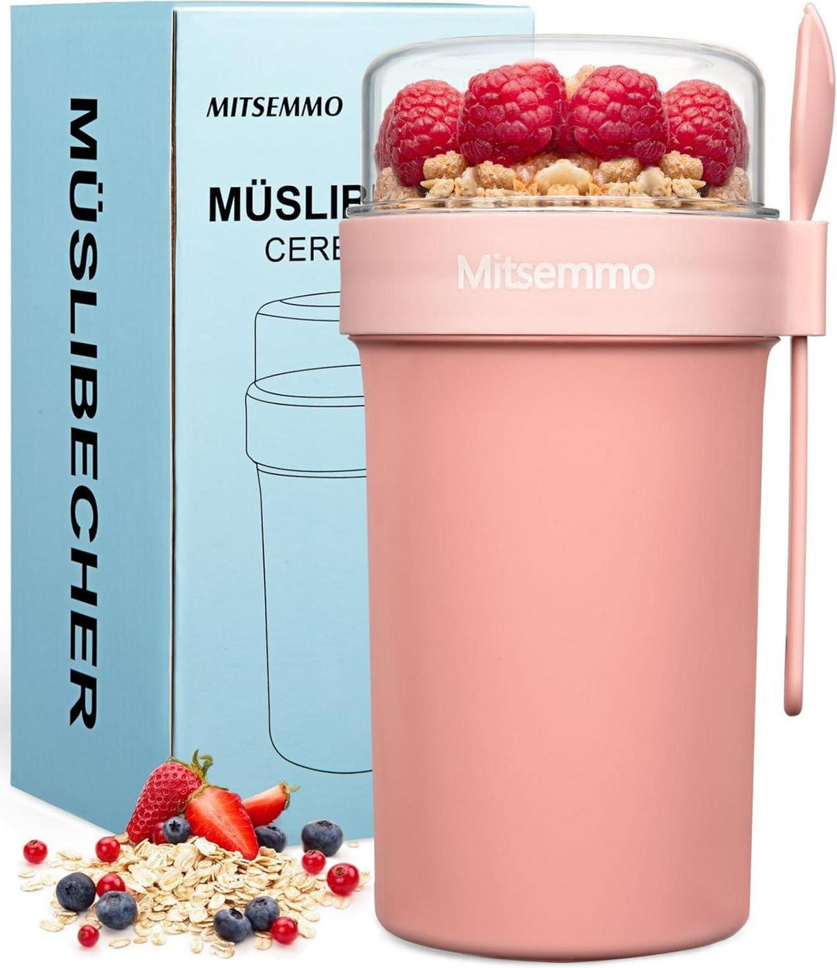 Müslibecher to Go 760ml Joghurtbecher mit Löffel & Deckel