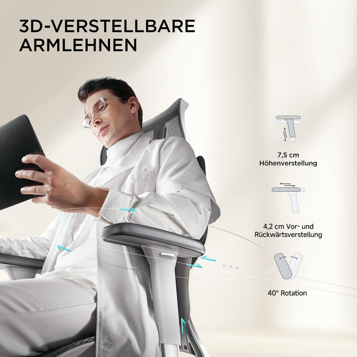 Hbada E3 Air Ergonomischer Bürostuhl, 3D-Kopfstütze, dynamische Lendenstütze, Grau