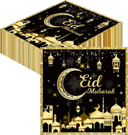 Ramadan Servietten Schwarz Gold Eid Mubarak Deko 40Stück