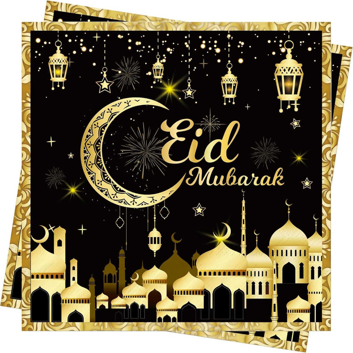 Ramadan Servietten Schwarz Gold Eid Mubarak Deko 40Stk