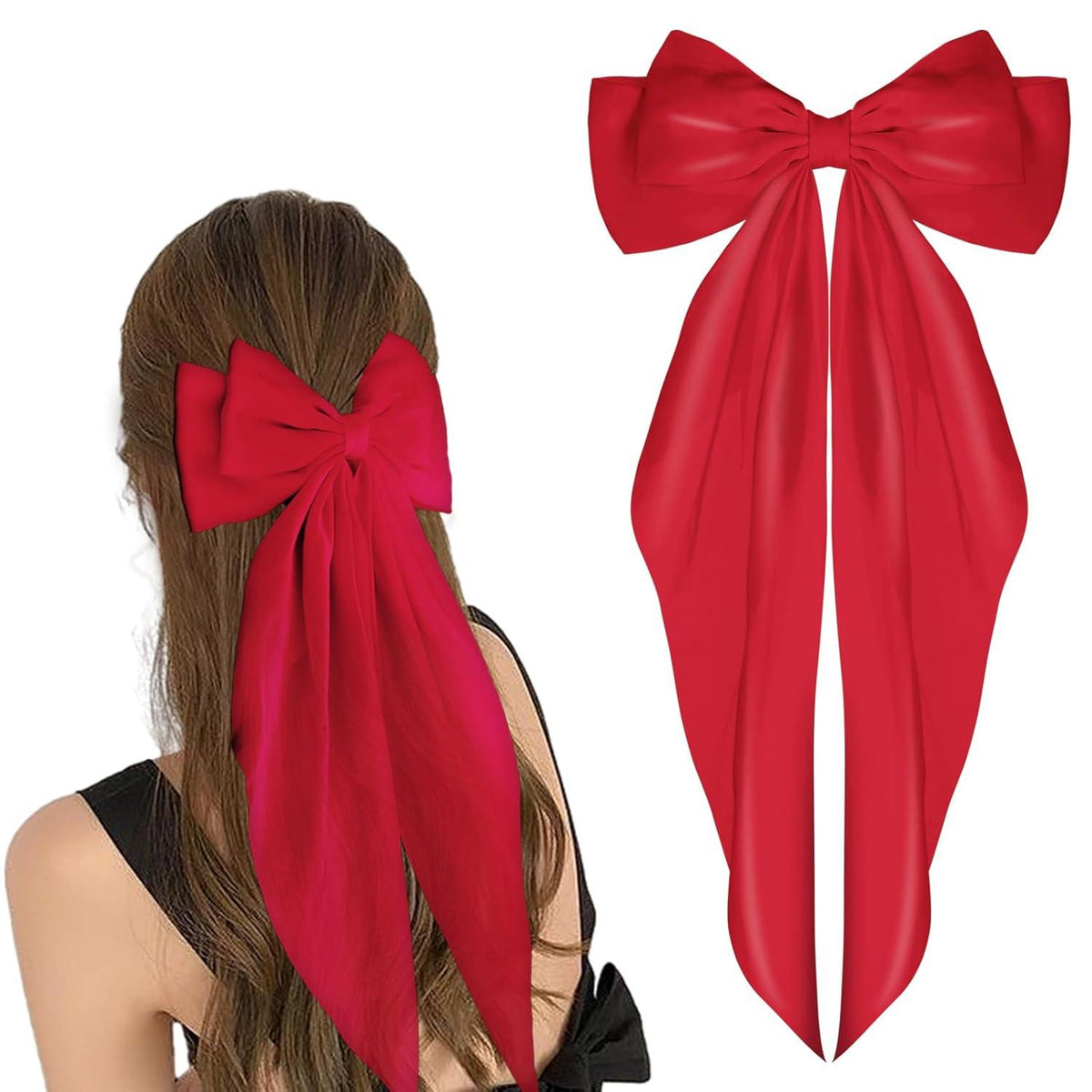 Haarspangen Satin Seidige Schleife langer Schwanz Rot
