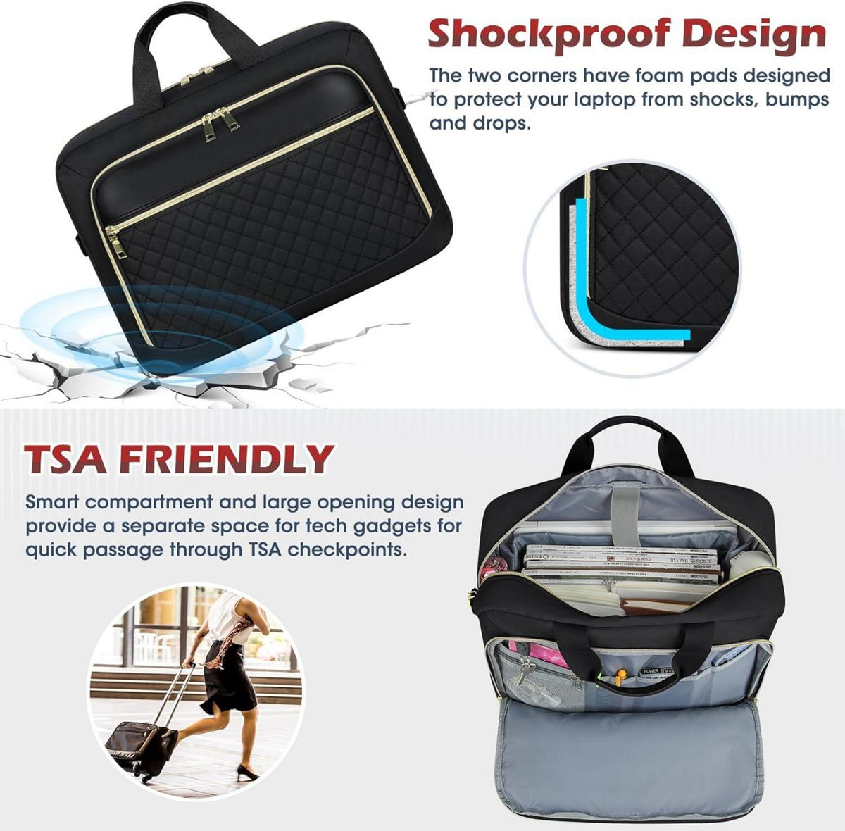 Laptoptasche 17,3 Zoll Damen Business Notebook Wasserdicht Schwarz
