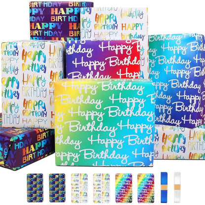 Geschenkpapier Geburtstag Set mit 6 Bögen & Zubehör