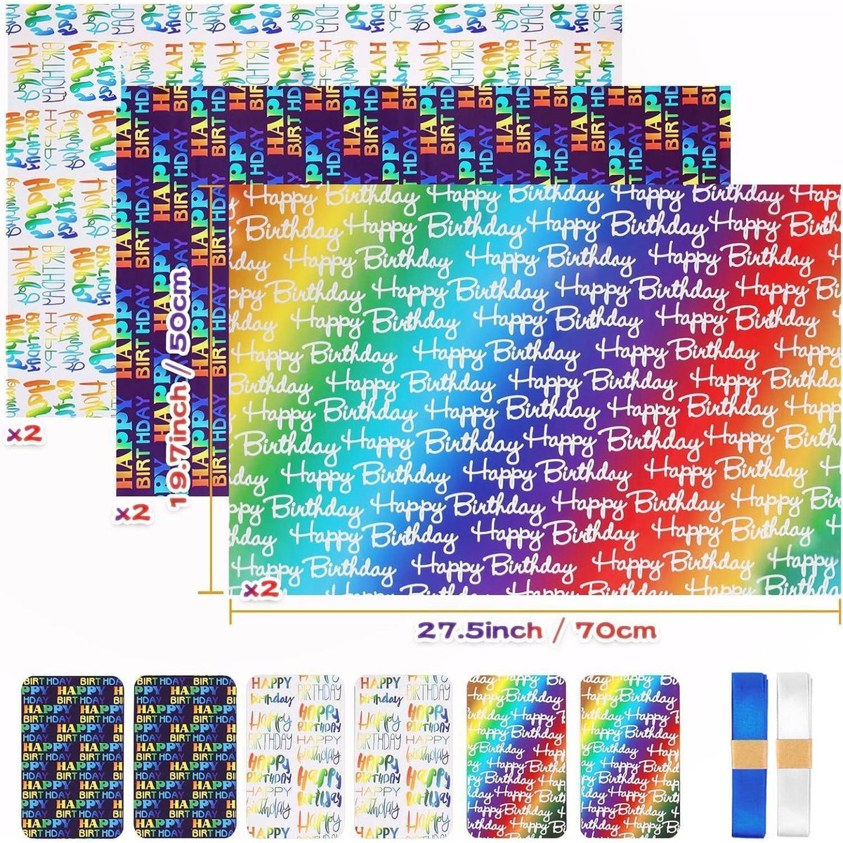 Geschenkpapier Geburtstag Set mit 6 Bögen & Zubehör
