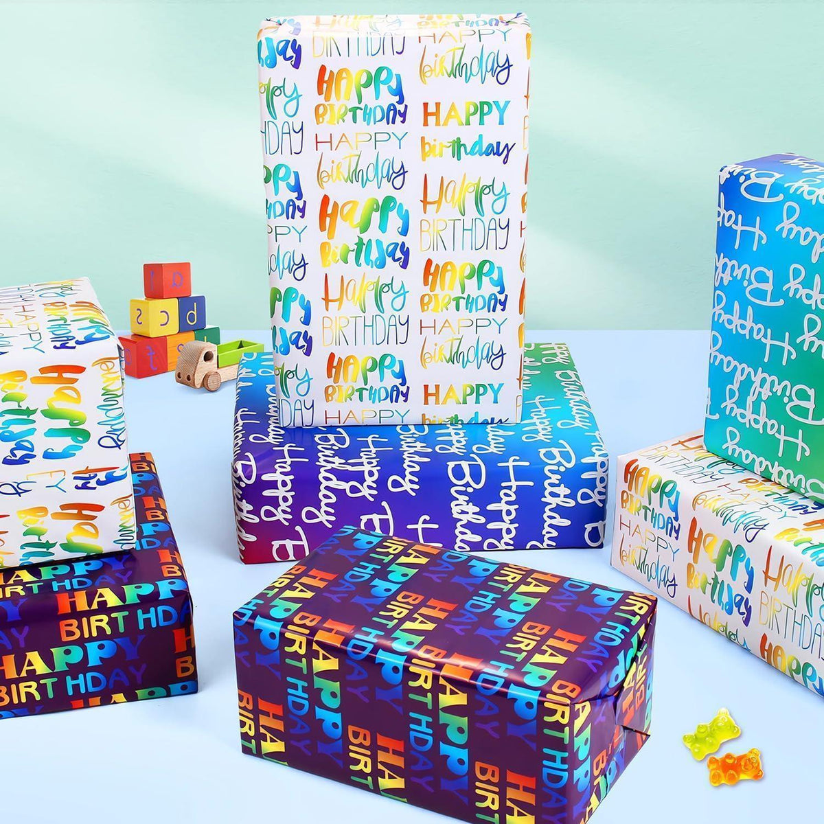 Geschenkpapier Geburtstag Set mit 6 Bögen & Zubehör