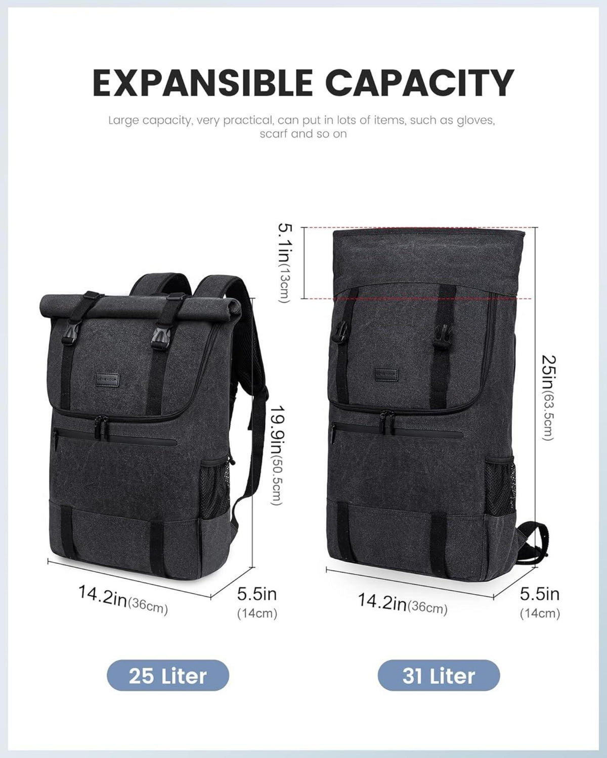 Rolltop Laptop Rucksack 17,3 Zoll Wasserdicht Uni Business Reisen